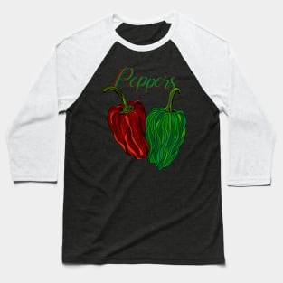 Peppers lettering, with drawn red & green peppers Baseball T-Shirt
